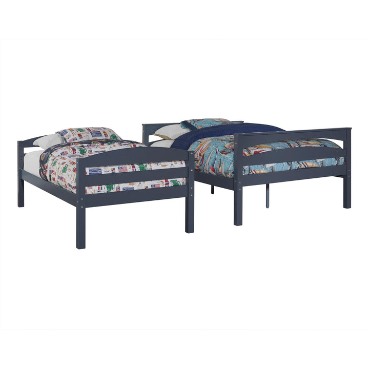 Brady Twin over Full Wooden Bunk Bed Frame with Ladder - Graphite Blue