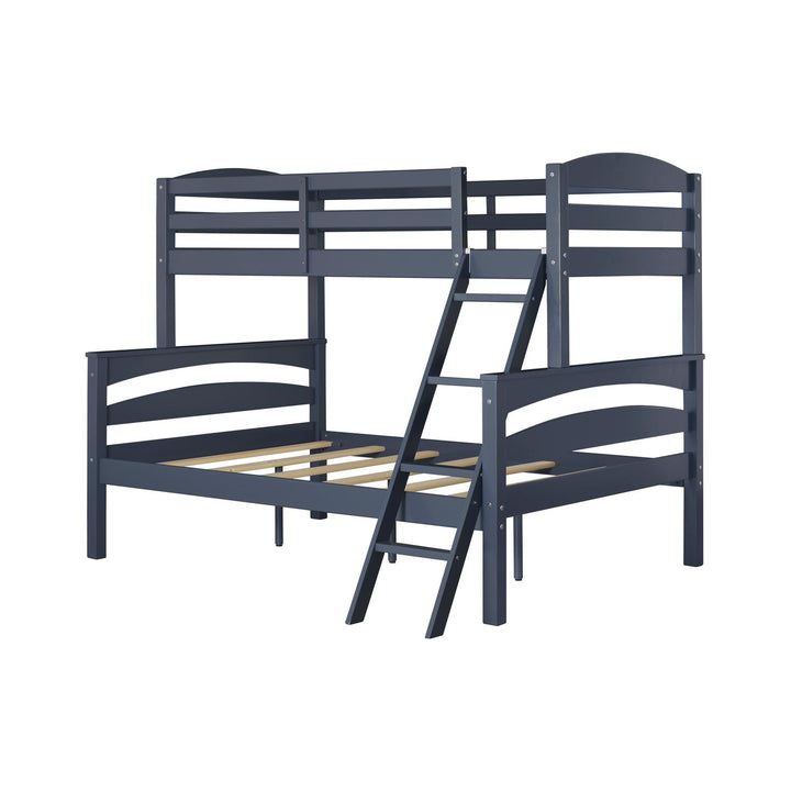 Twin over Full Wooden Bunk Bed Frame with Ladder Brady -  Graphite Blue