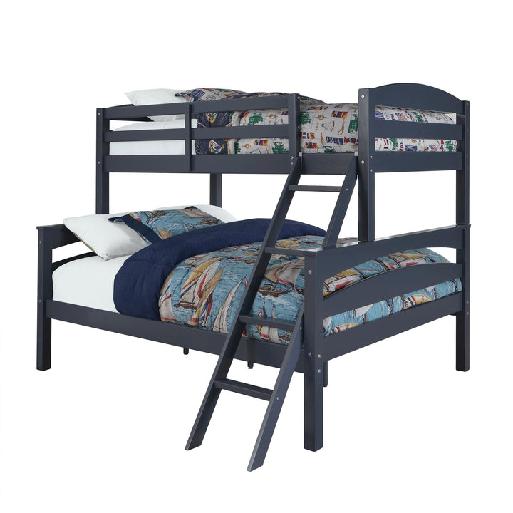 Brady Wooden Bunk Bed Frame Twin over Full with Ladder -  Graphite Blue