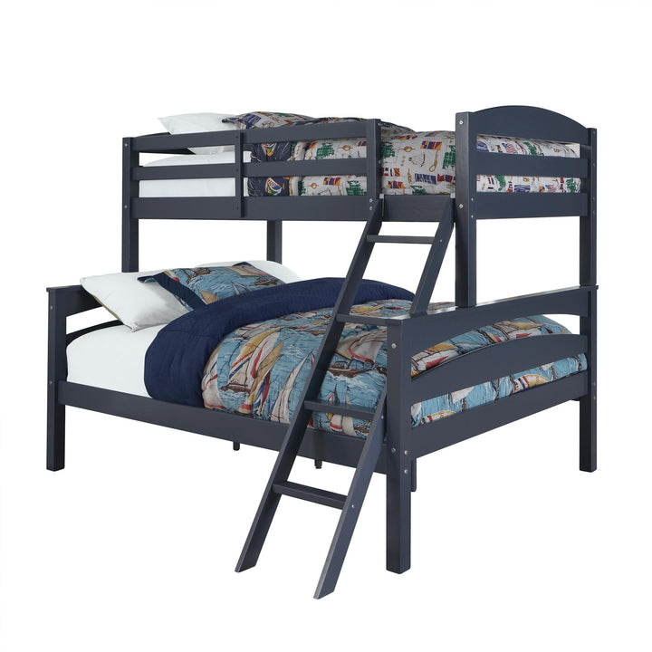 Brady Twin over Full Wooden Bunk Bed Frame with Ladder - Graphite Blue