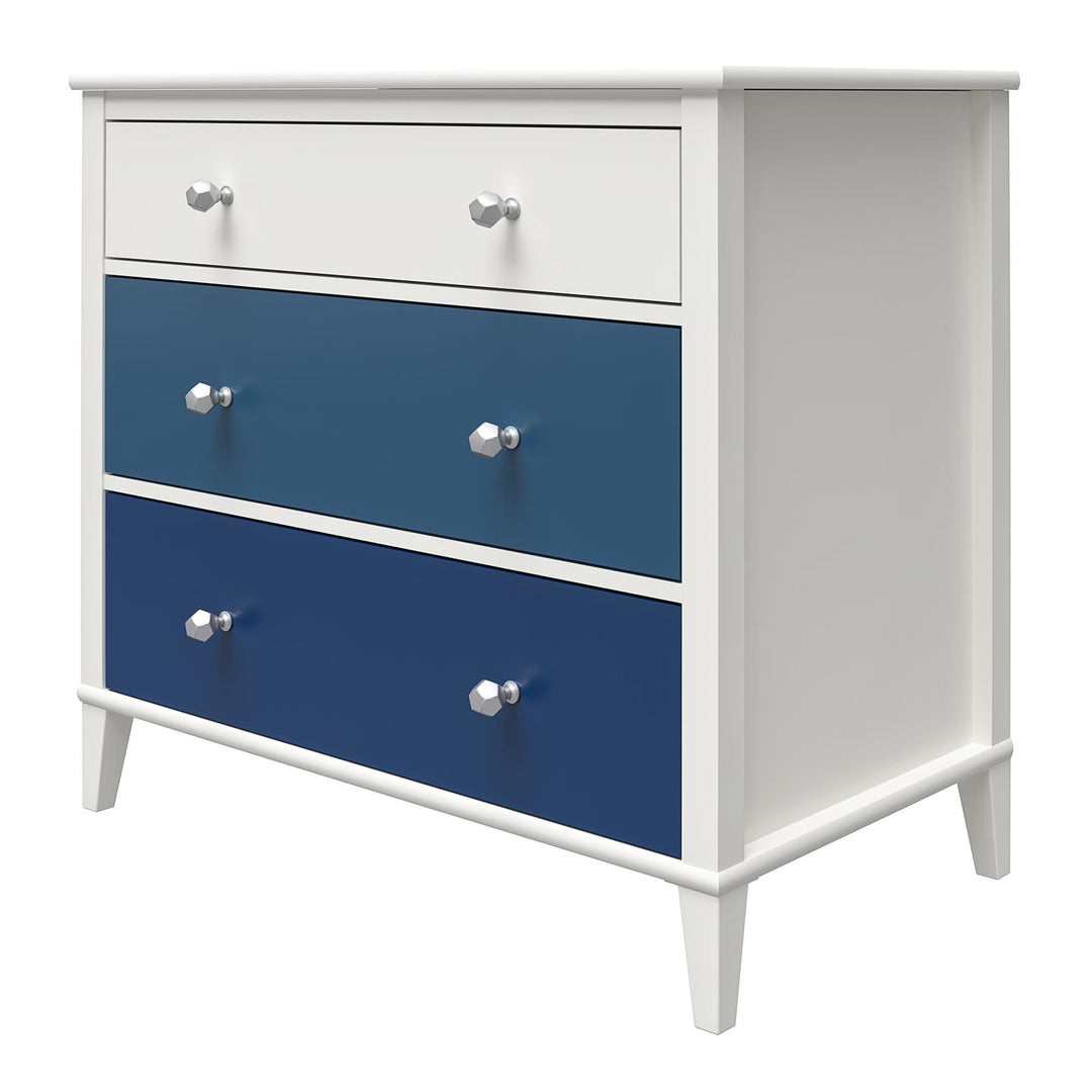 Attractive 3 drawer dresser with multiple knob sets -  Blue