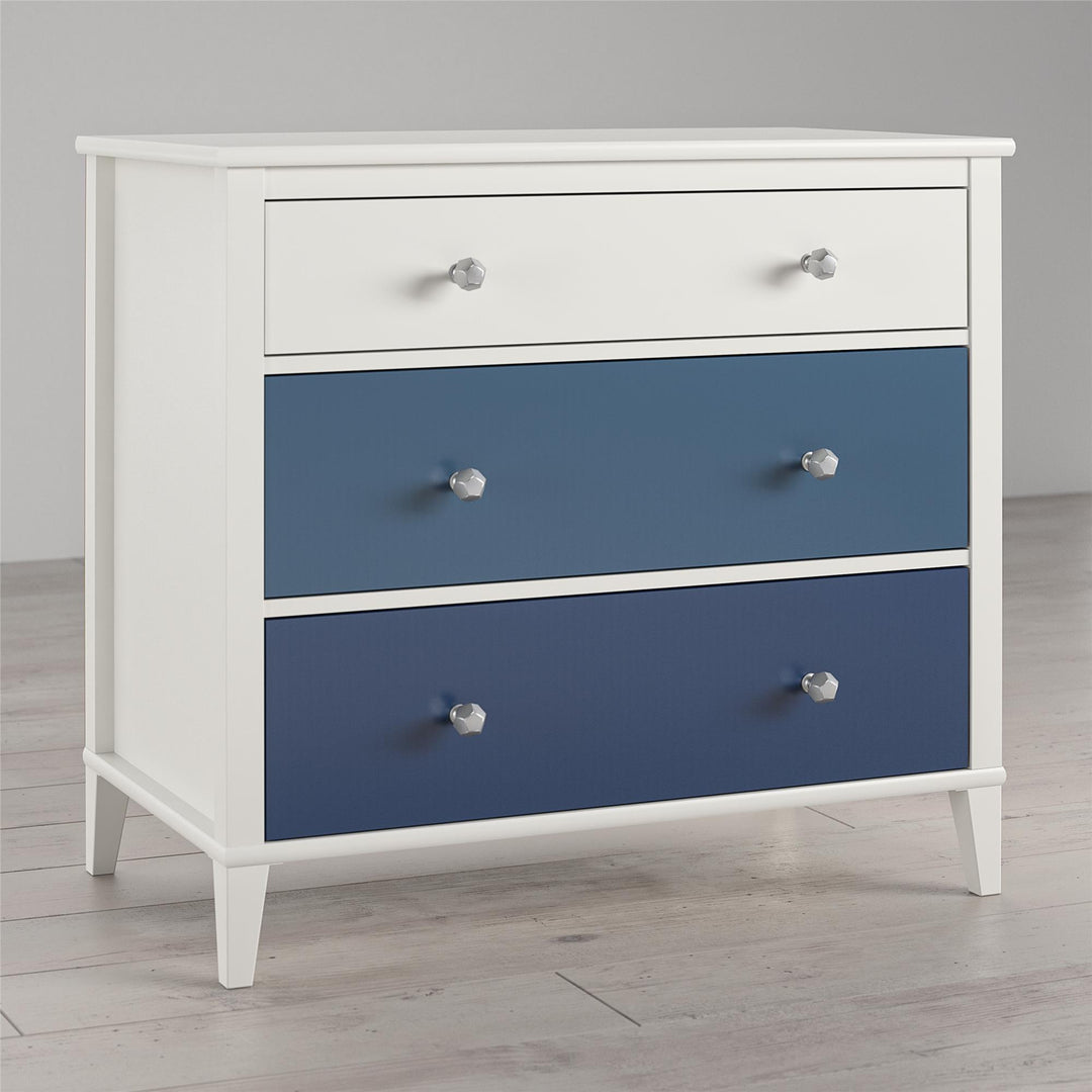 Stylish 3 drawer dresser with two sets of knobs -  Blue