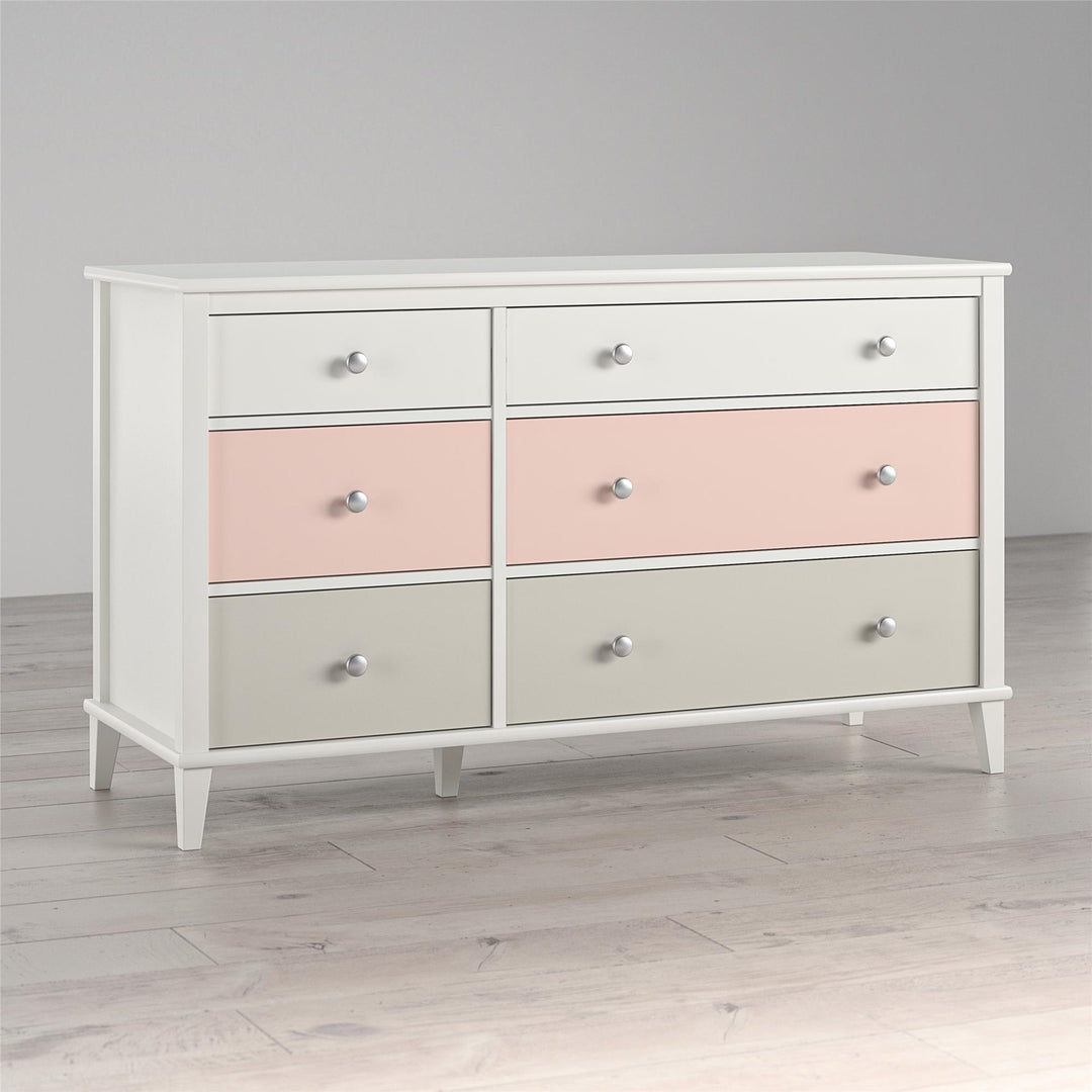 Easy to assemble 6 drawer dresser with knobs -  Peach
