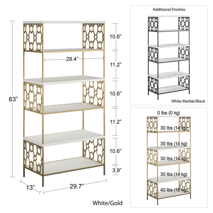 Ella 5 Shelf Bookcase - White marble