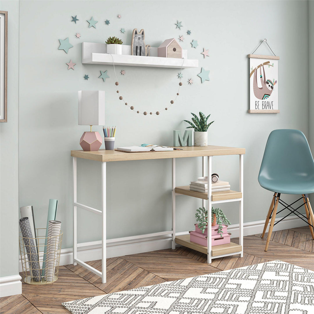 Kimberly Kids Desk with Reversible Shelves and Large Work Surface - Blonde Oak