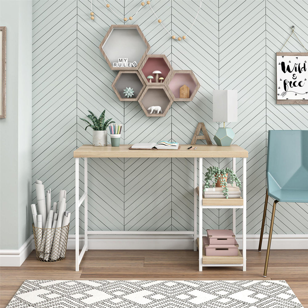 Kimberly Kids Desk with Reversible Shelves and Large Work Surface - Blonde Oak