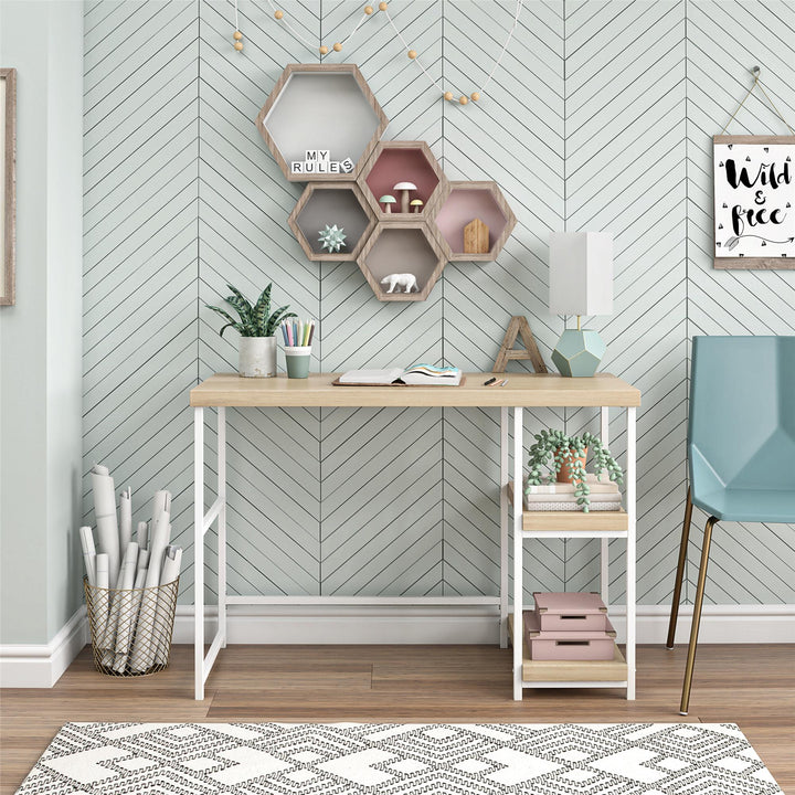 Kimberly Kids Desk with Reversible Shelves and Large Work Surface - Blonde Oak