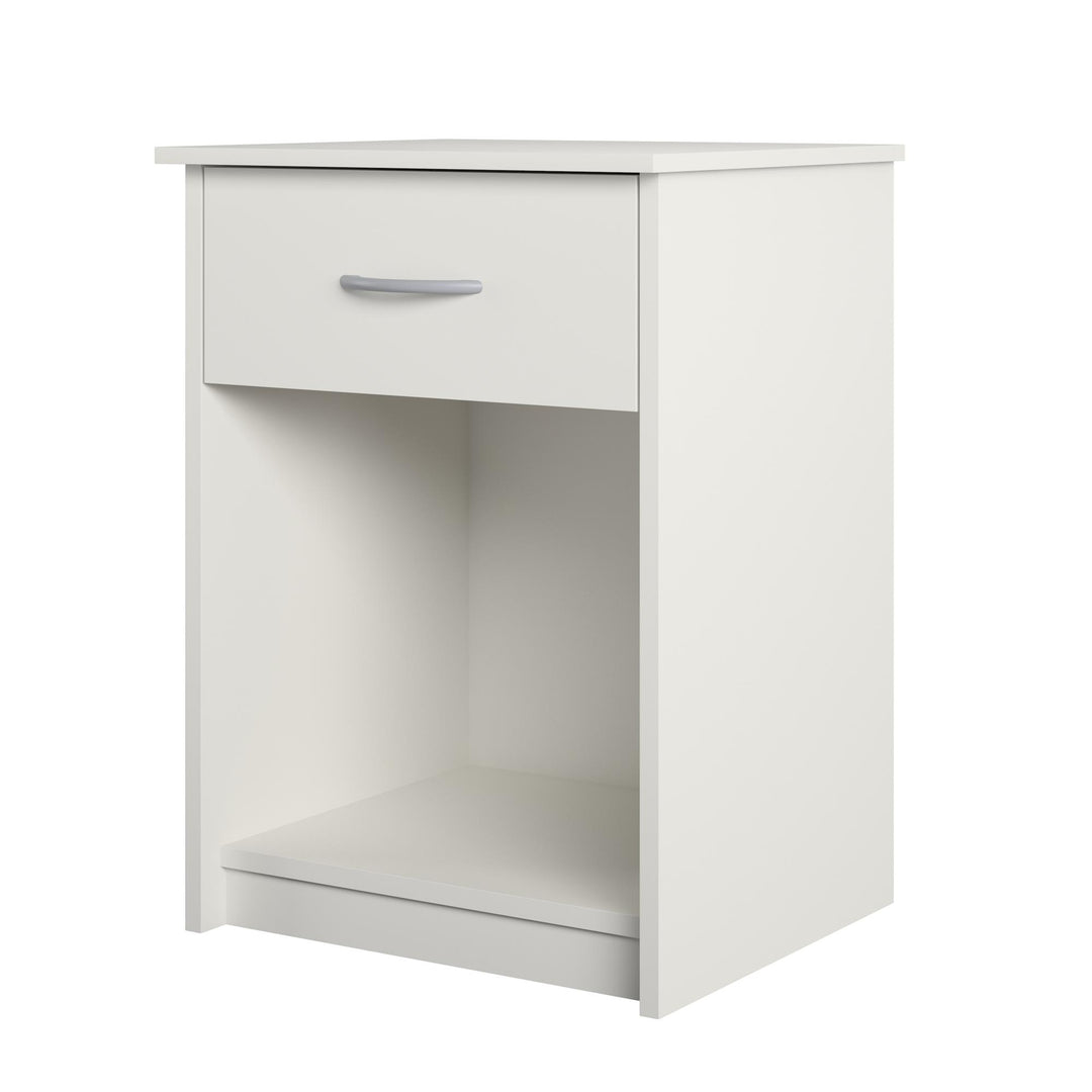 modern 1 drawer nightstand with open compartment - White