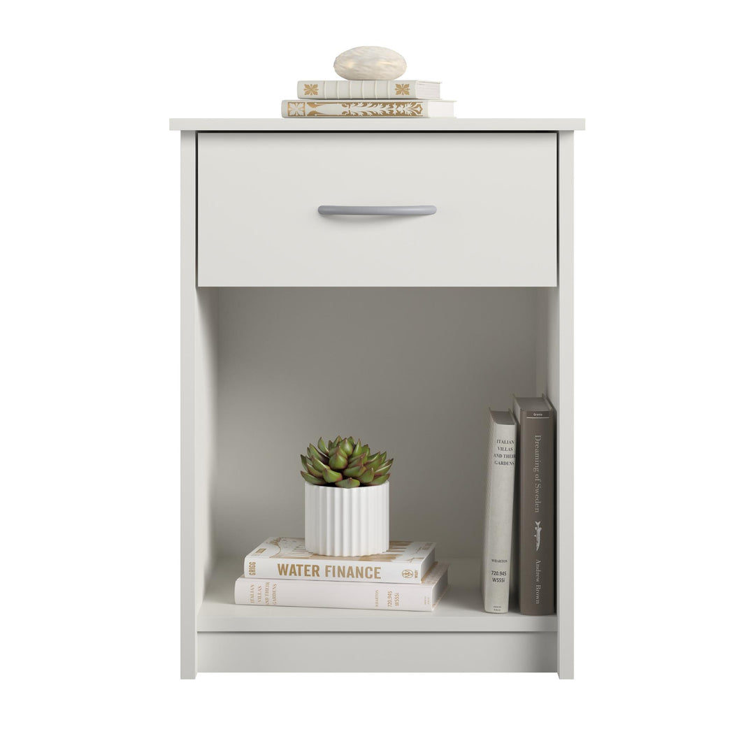nightstand with open cubby and single drawer - White