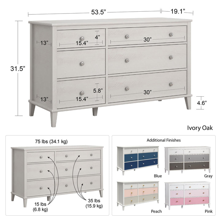 Dresser with customizable knobs for bedroom -  Ivory Oak