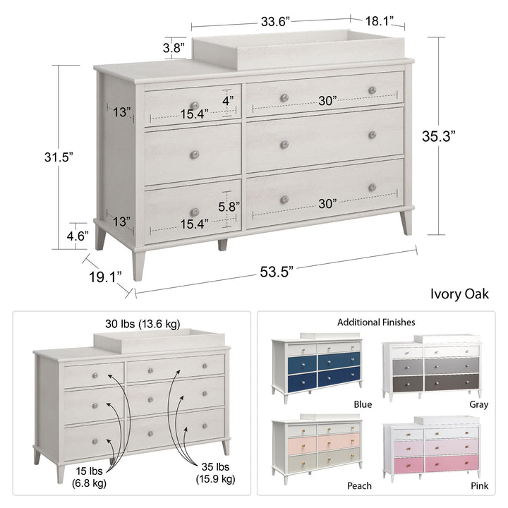 Monarch Hill Poppy 6 Drawer Changing Table with 2 Sets of Knobs - Peach