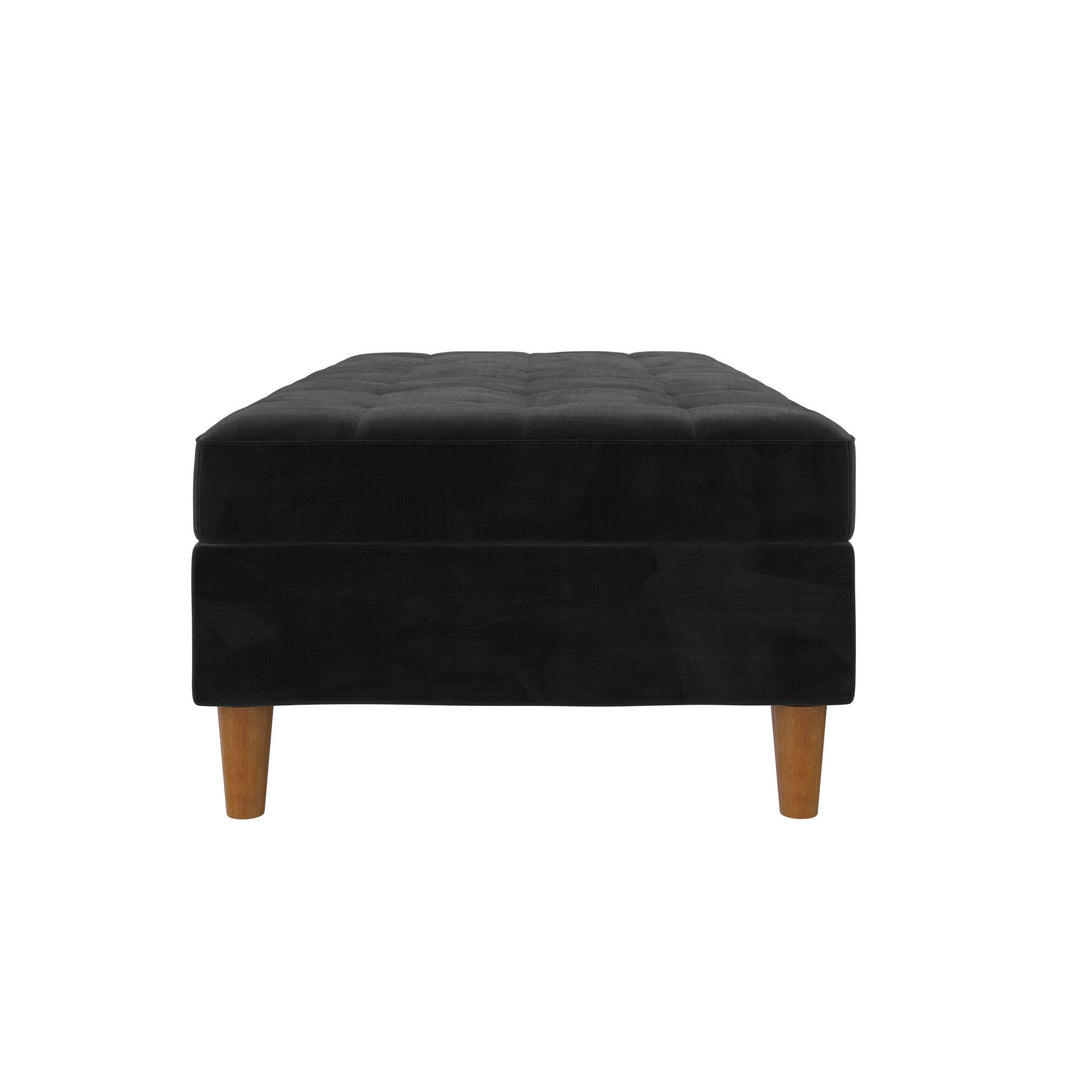 Wood Leg Ottoman with Tufting and Storage -  Black