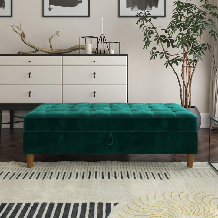 Presley Storage Ottoman with Wood Legs -  Green