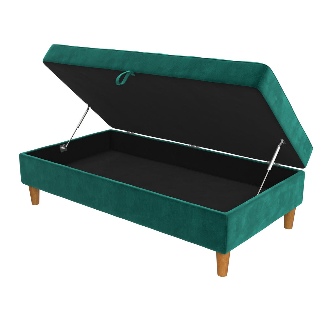 Presley Ottoman with Wood Legs and Storage -  Green