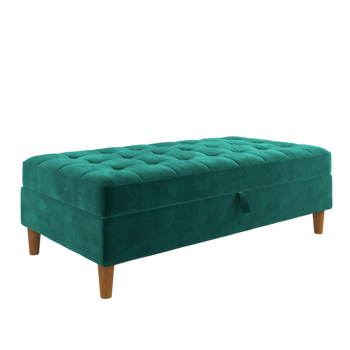 Best Wood Leg Storage Ottoman with Tufting -  Green