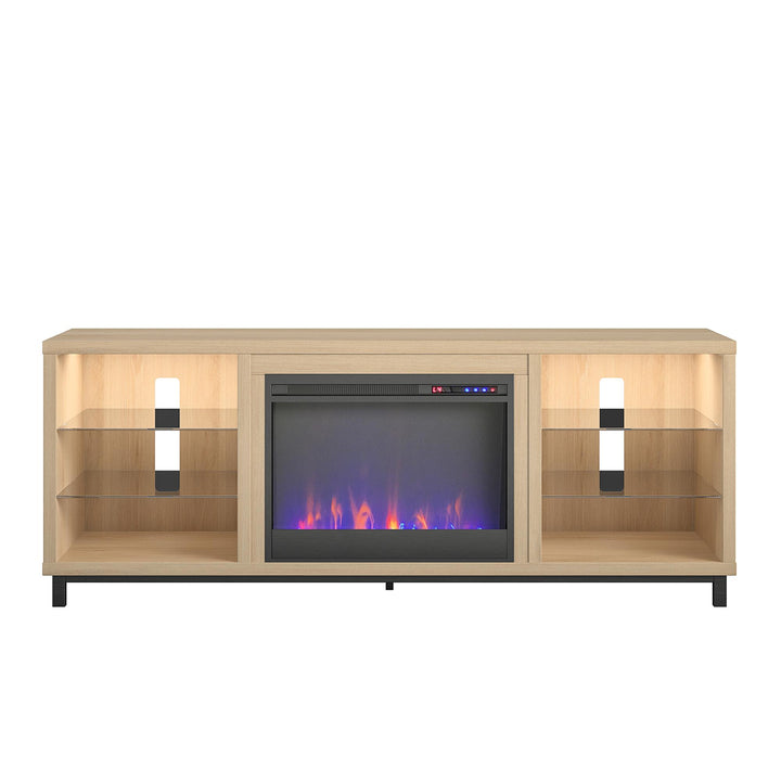 Stylish TV Stand with Fireplace for 70 Inch TV -  Blonde Oak 