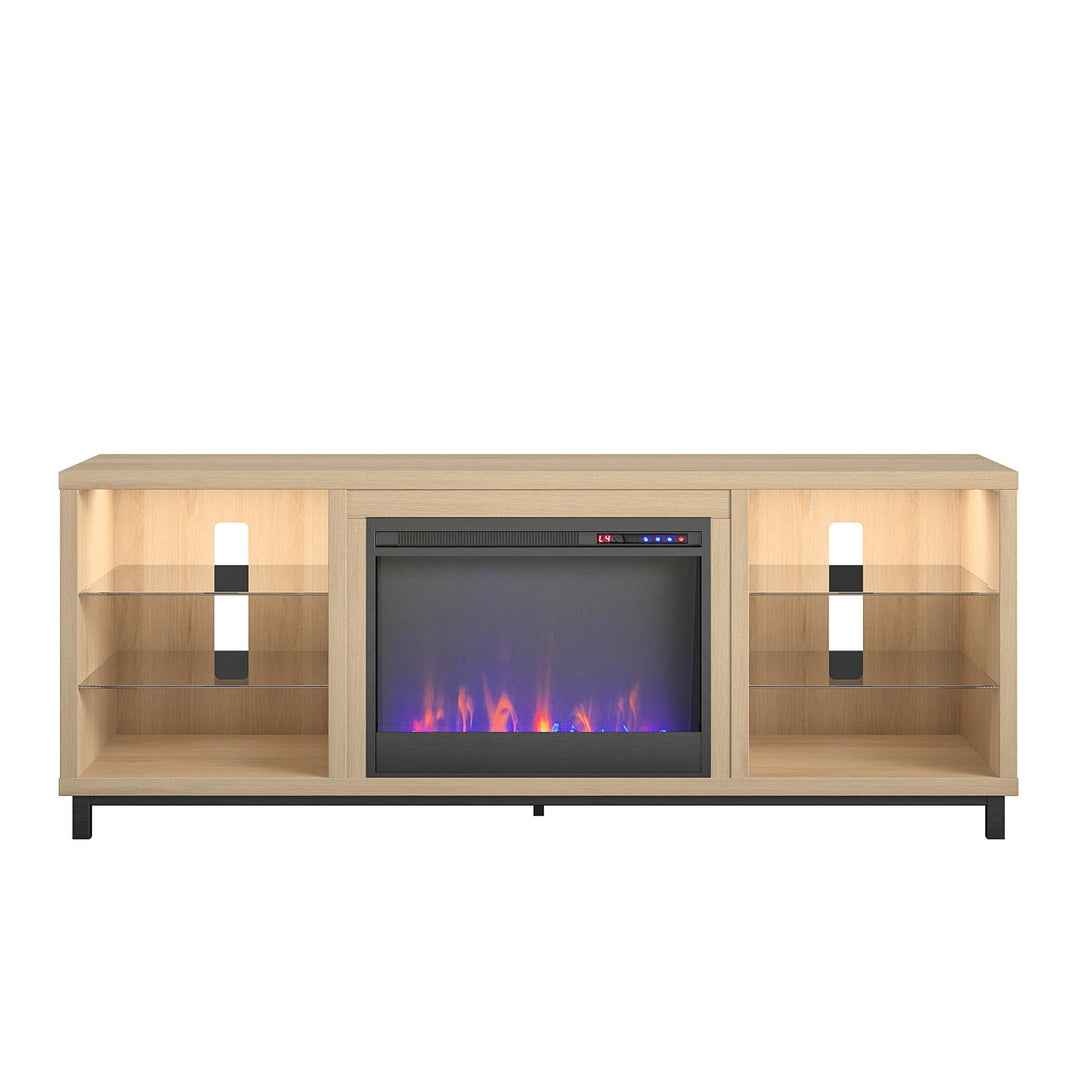 Stylish TV Stand with Fireplace for 70 Inch TV -  Blonde Oak 