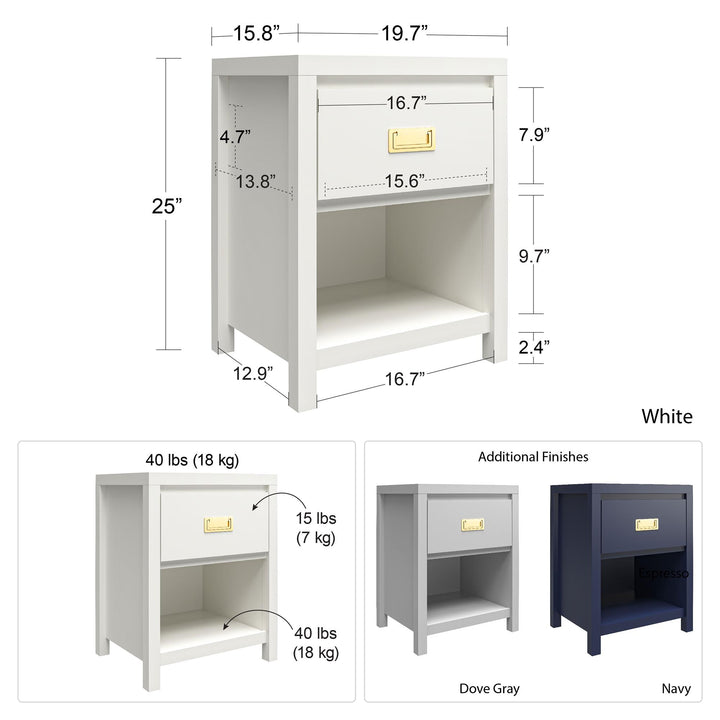 Monarch Hill Haven Kids' 1 Drawer Nightstand with Gold Drawer Pull - Dove Gray