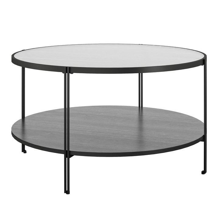 Vance Round Coffee Table with Woodgrain Finish - Black Oak