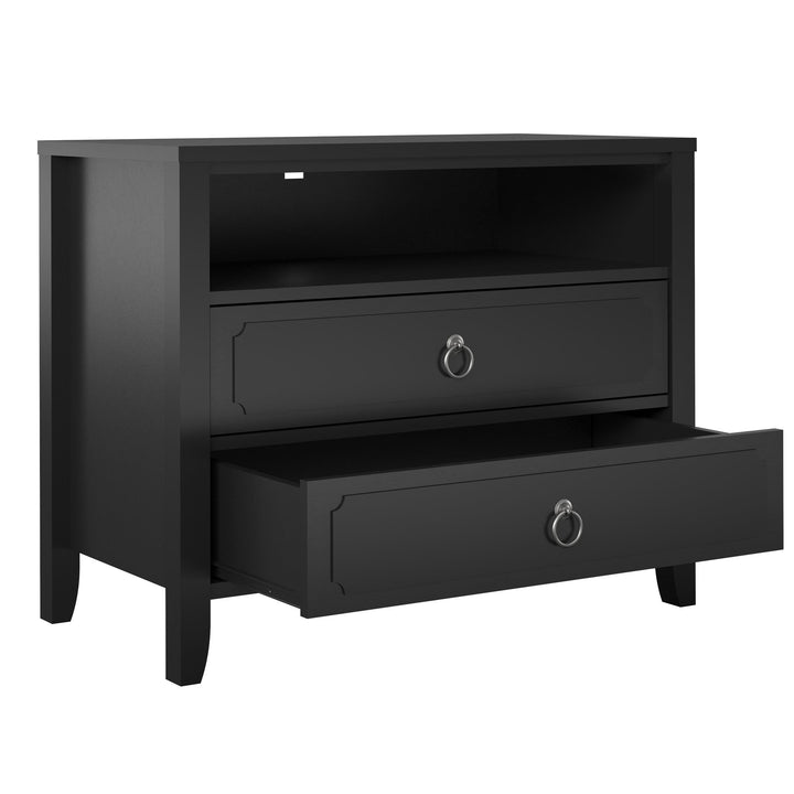 Her Majesty 2 Drawer Nightstand with 1 Open Cubby and 2 Drawers - Black