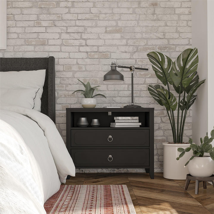 Her Majesty 2 Drawer Nightstand with 1 Open Cubby and 2 Drawers - Black