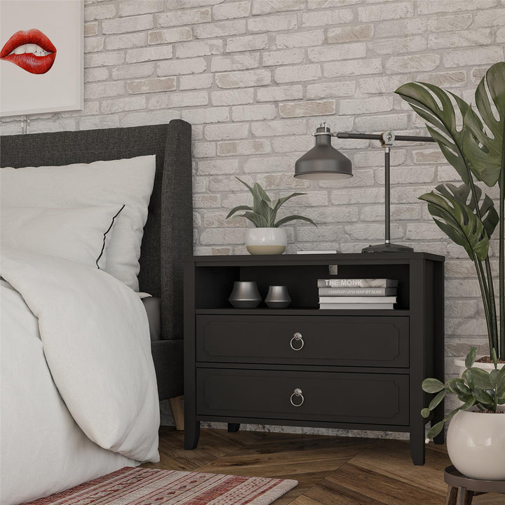 Her Majesty 2 Drawer Nightstand with 1 Open Cubby and 2 Drawers - Black