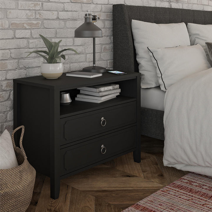 Her Majesty 2 Drawer Nightstand with 1 Open Cubby and 2 Drawers - Black