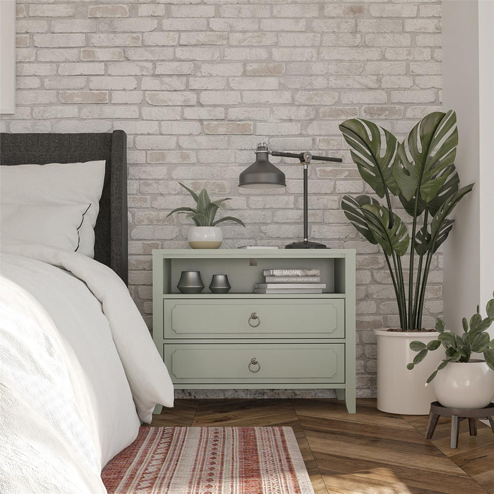 Her Majesty 2 Drawer Nightstand with 1 Open Cubby and 2 Drawers - Pale Green