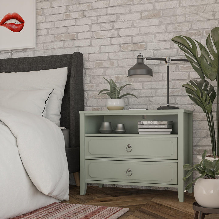 Her Majesty 2 Drawer Nightstand with 1 Open Cubby and 2 Drawers - Pale Green