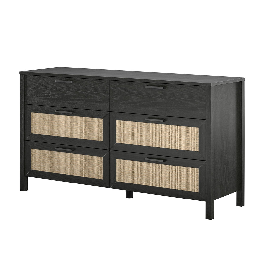 Amberly Rattan 6 Drawer Dresser - Black Oak