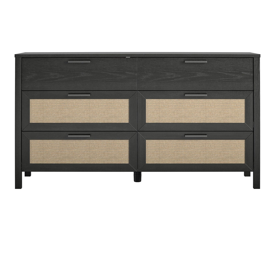 Amberly Rattan 6 Drawer Dresser - Black Oak