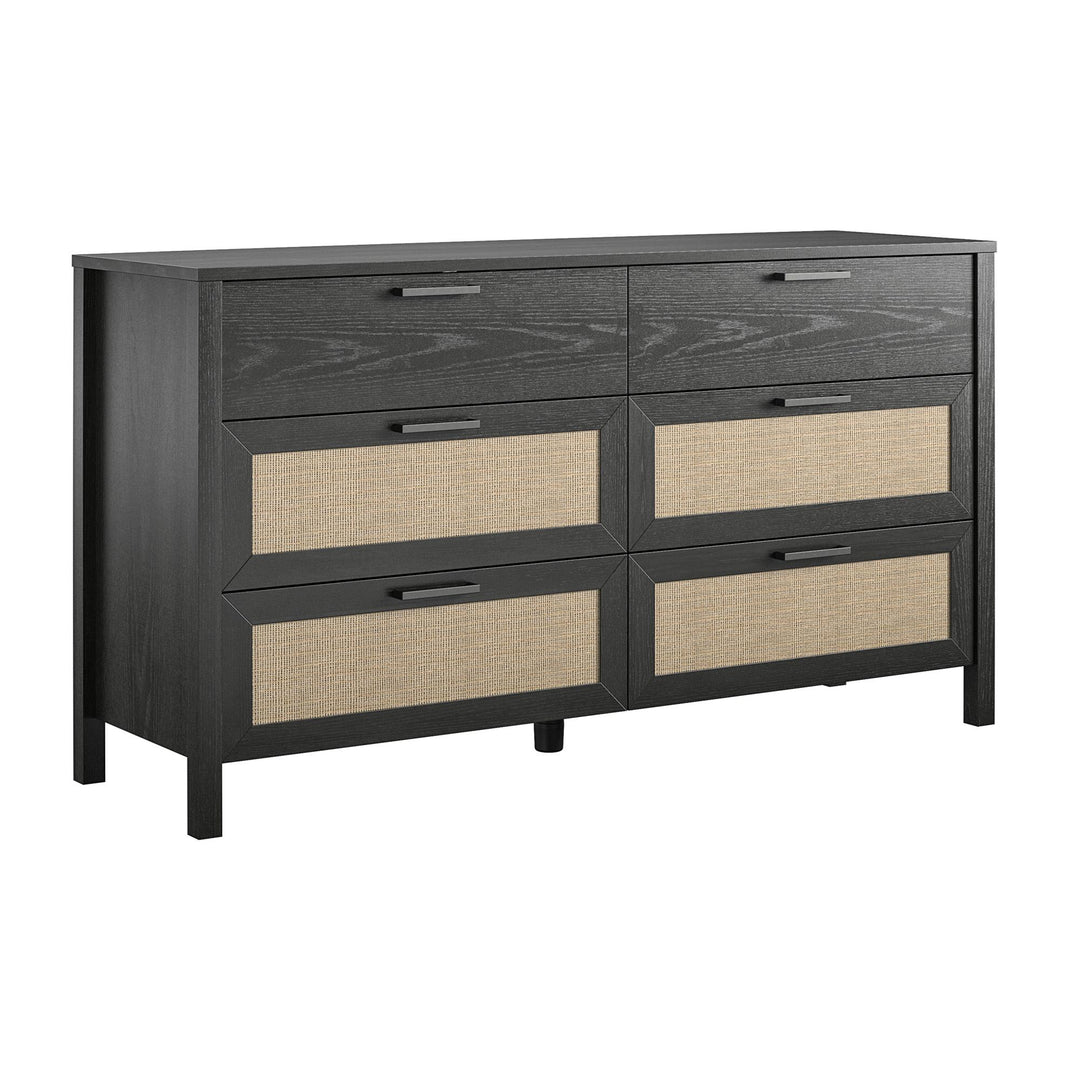 Amberly Rattan 6 Drawer Dresser - Black Oak