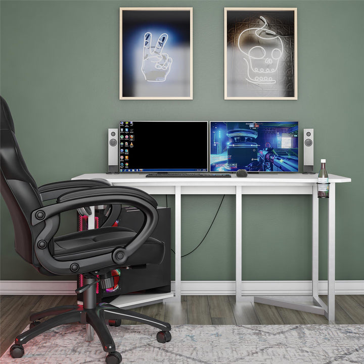 Quest Curved Gaming Desk Workstation with CPU Stand - White