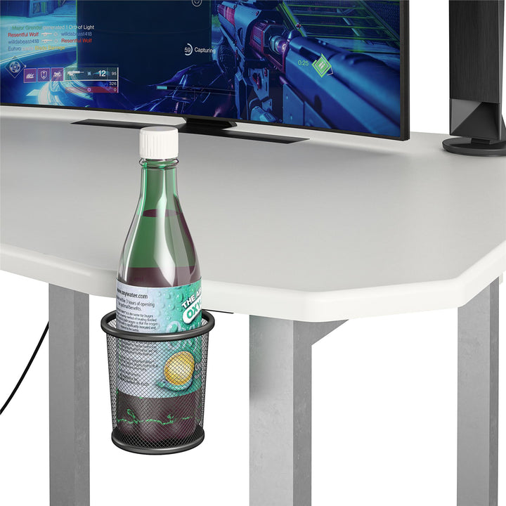 Quest Curved Gaming Desk Workstation with CPU Stand - White