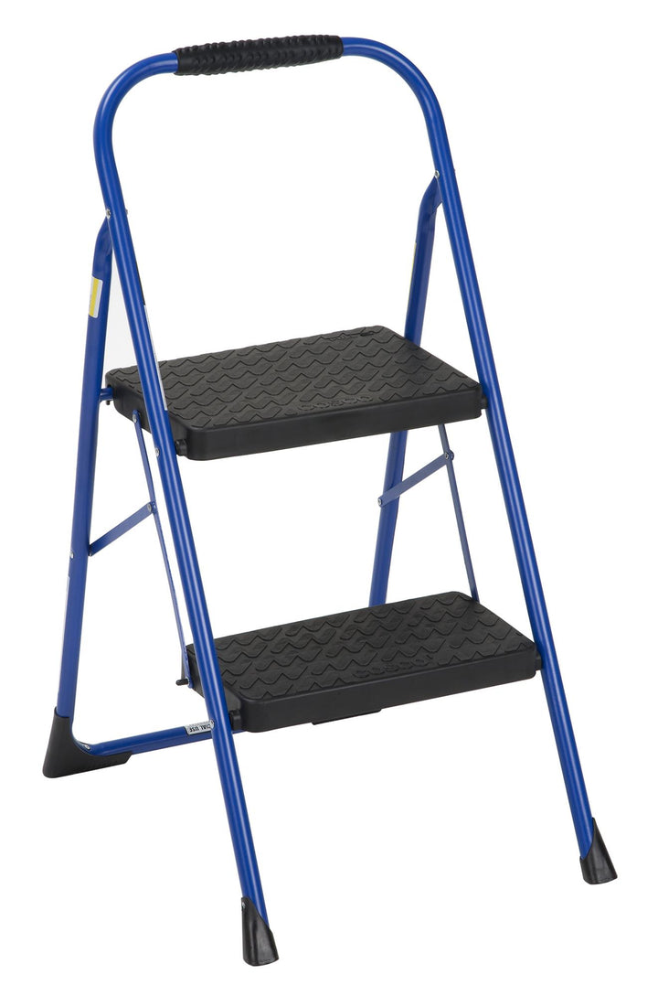 2 Step Steel Step Stool with Rubber Hand Grip - Blue / Black - 1-Pack