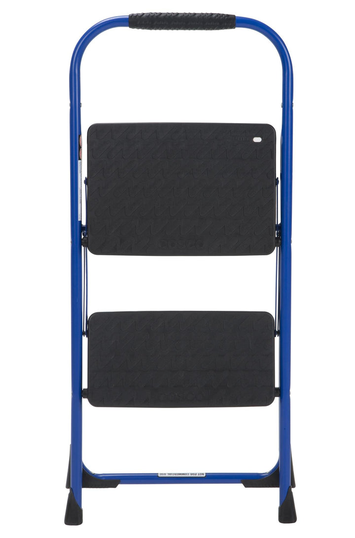 2 Step Steel Step Stool with Rubber Hand Grip - Blue / Black - 1-Pack