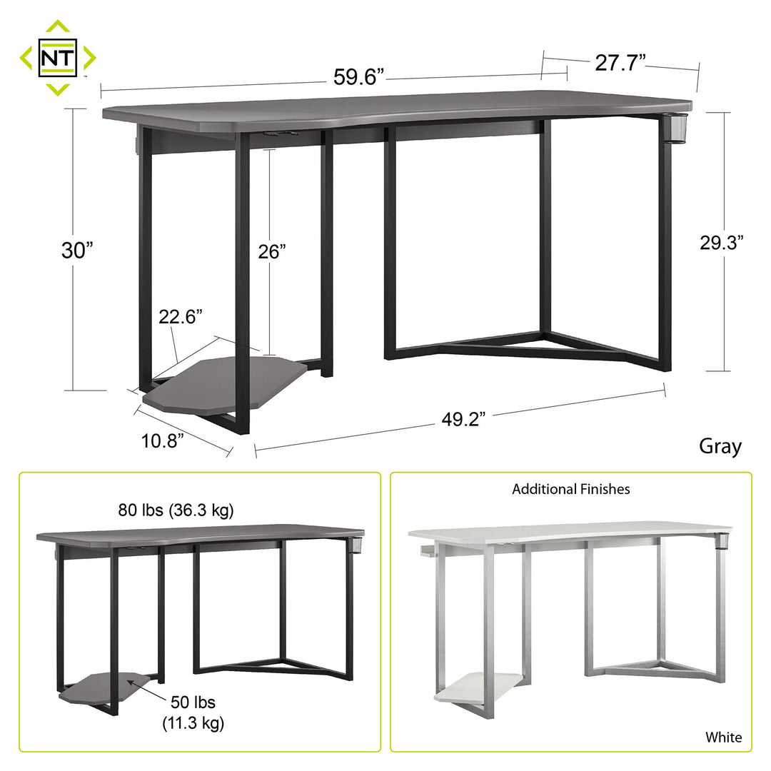 Quest Curved Gaming Desk Workstation with CPU Stand - White