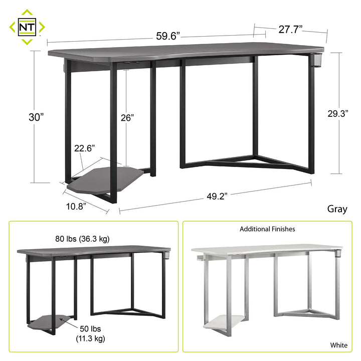 Quest Curved Gaming Desk Workstation with CPU Stand - White