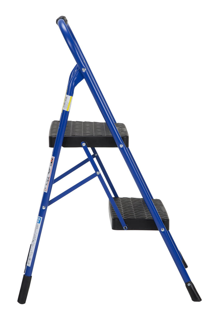 2 Step Steel Step Stool with Rubber Hand Grip - Blue / Black - 1-Pack