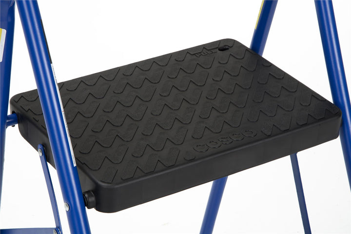 2 Step Steel Step Stool with Rubber Hand Grip - Blue / Black - 1-Pack