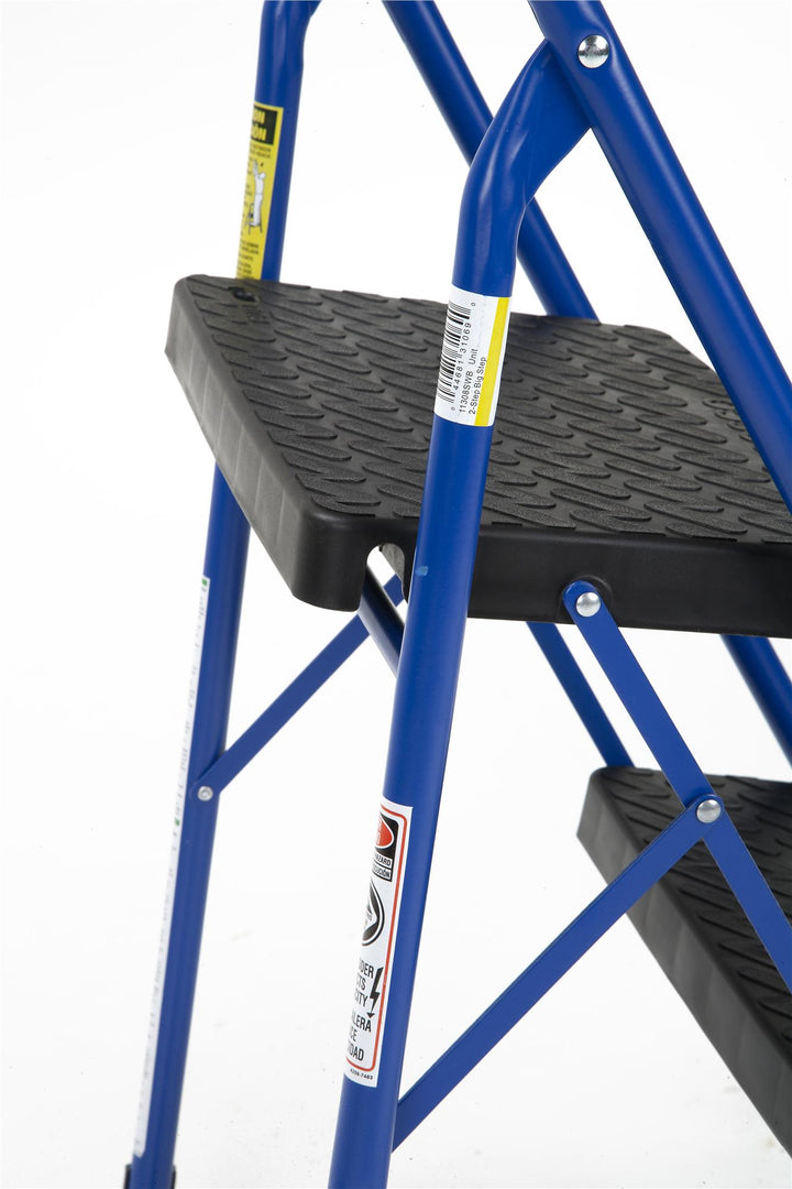 2 Step Steel Step Stool with Rubber Hand Grip - Blue / Black - 1-Pack