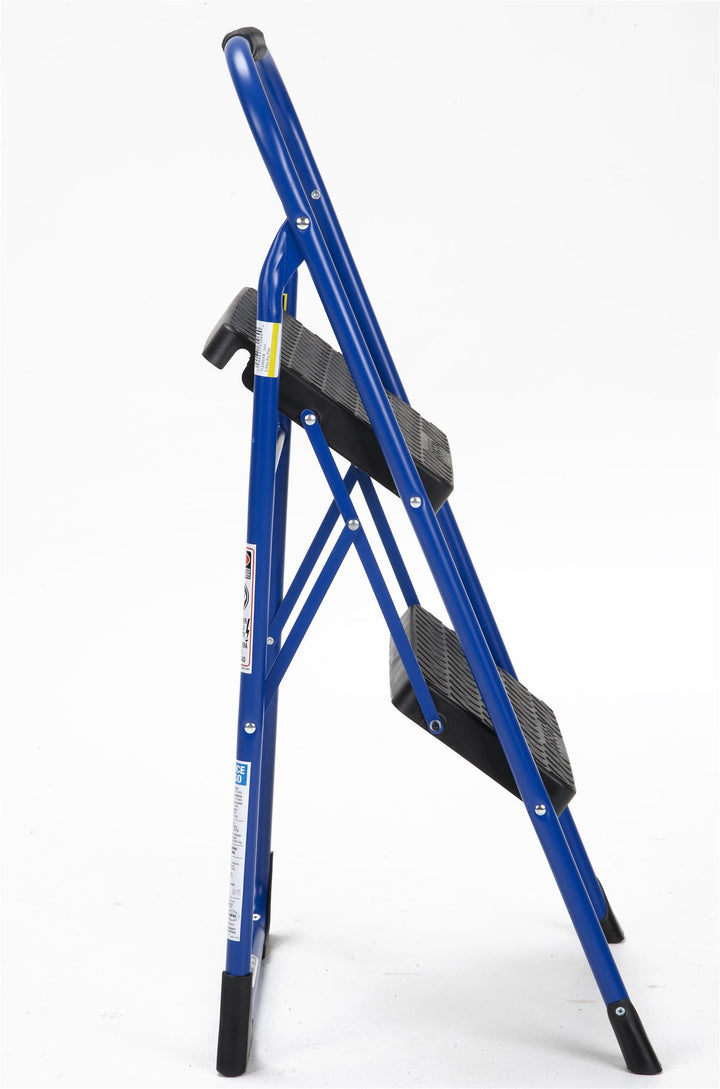 2 Step Steel Step Stool with Rubber Hand Grip - Blue / Black - 1-Pack