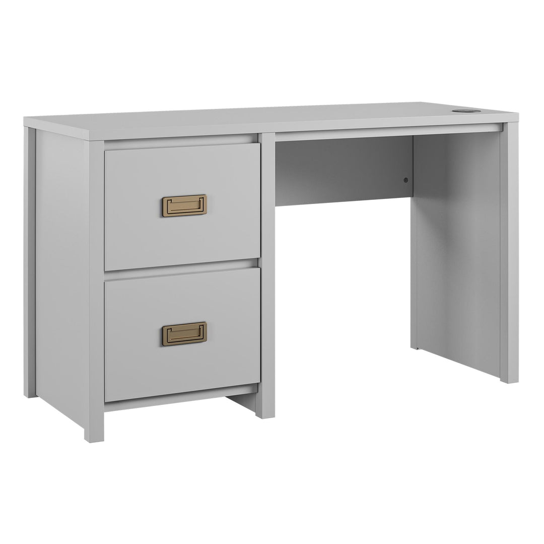Monarch Hill Haven Single Pedestal Desk with Gold Drawer Pulls - Dove Gray