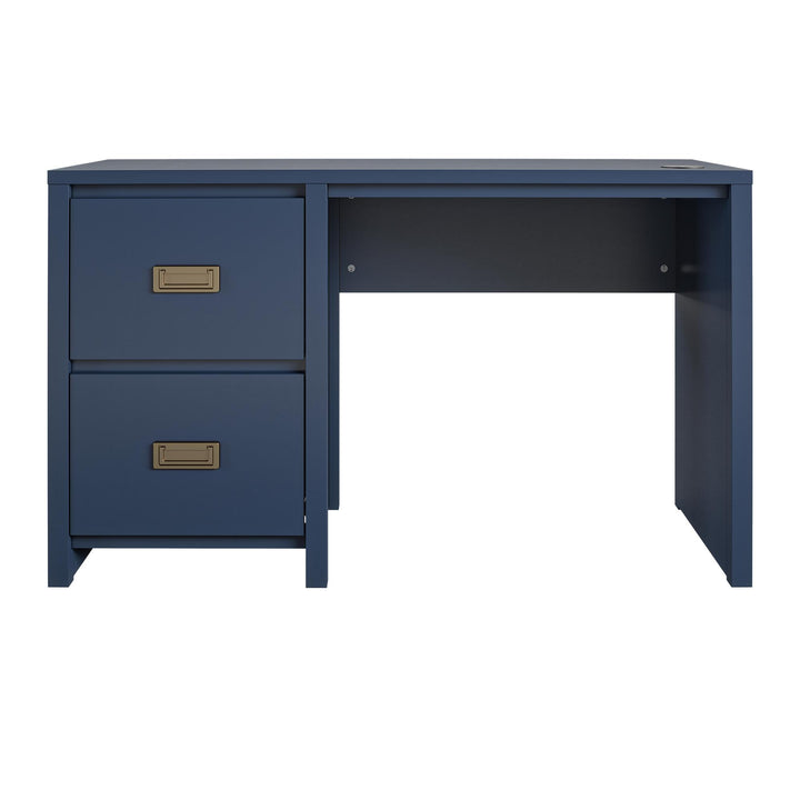 Monarch Hill Haven Single Pedestal Desk with Gold Drawer Pulls - Navy