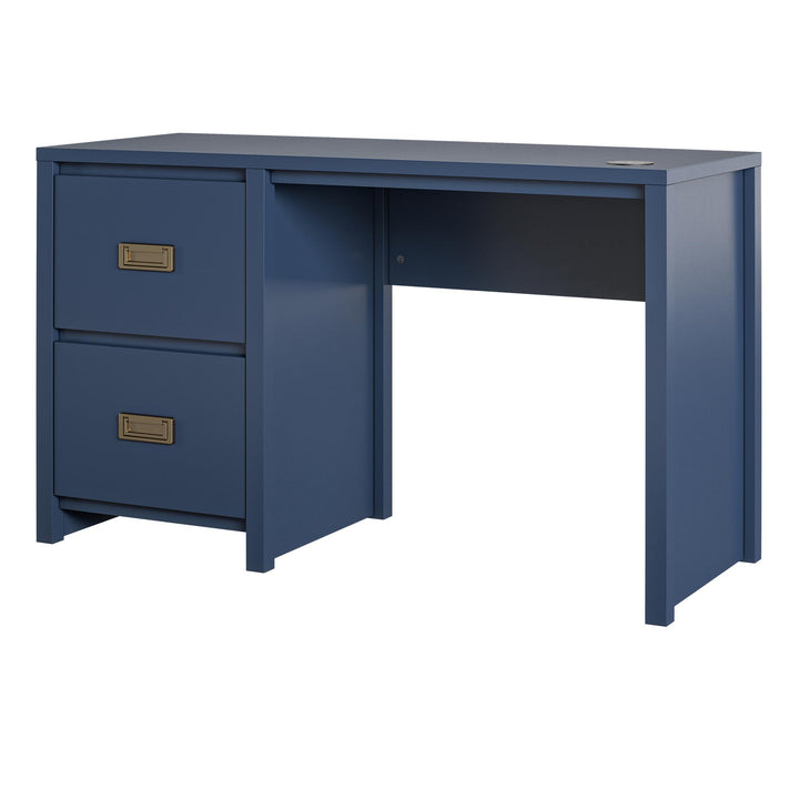 Monarch Hill Haven Single Pedestal Desk with Gold Drawer Pulls - Navy