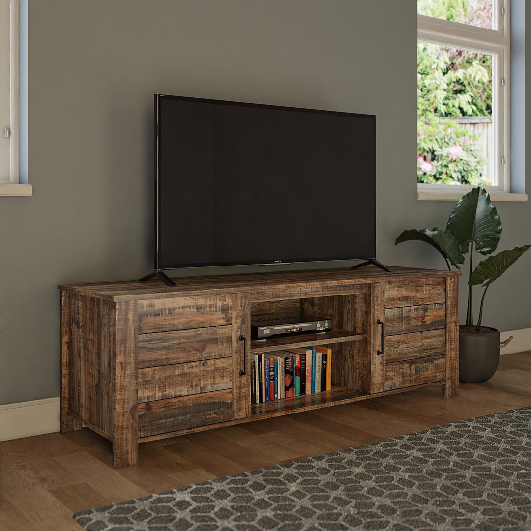 70-inch rustic TV console with storage -  Weathered Oak
