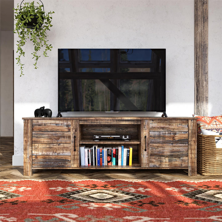 Ranch style TV console with doors -  Weathered Oak