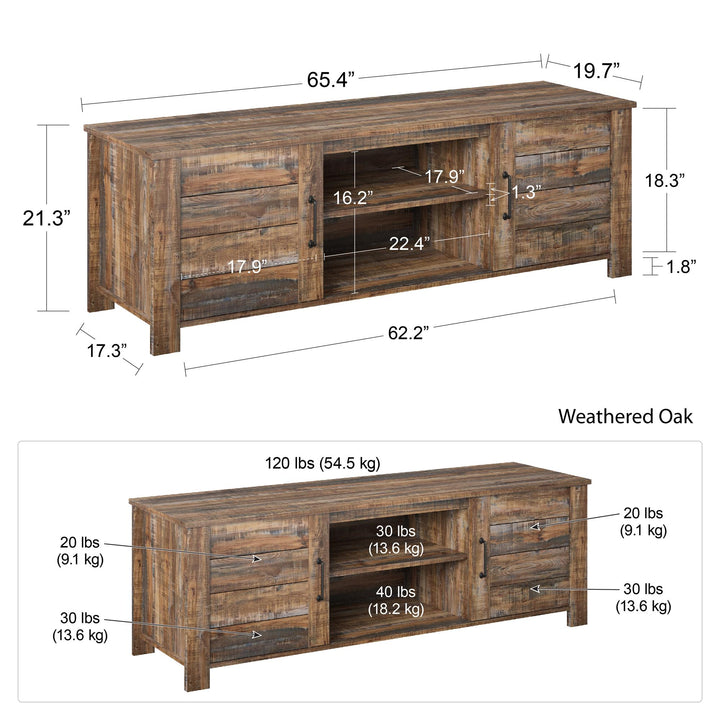 Rustic TV stand for large TVs -  Weathered Oak