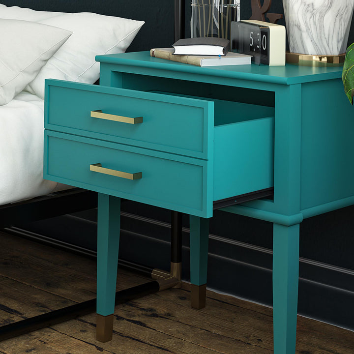 Westerleigh 2 Drawer Nightstand with Gold Accents - Emerald Green