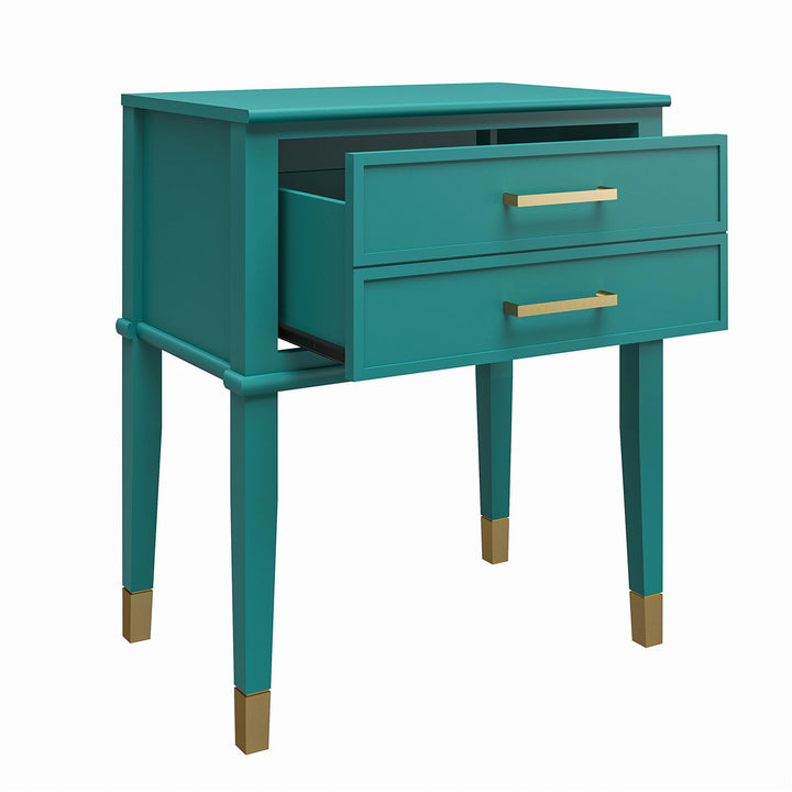 Contemporary Nightstand with Storage -  Emerald Green